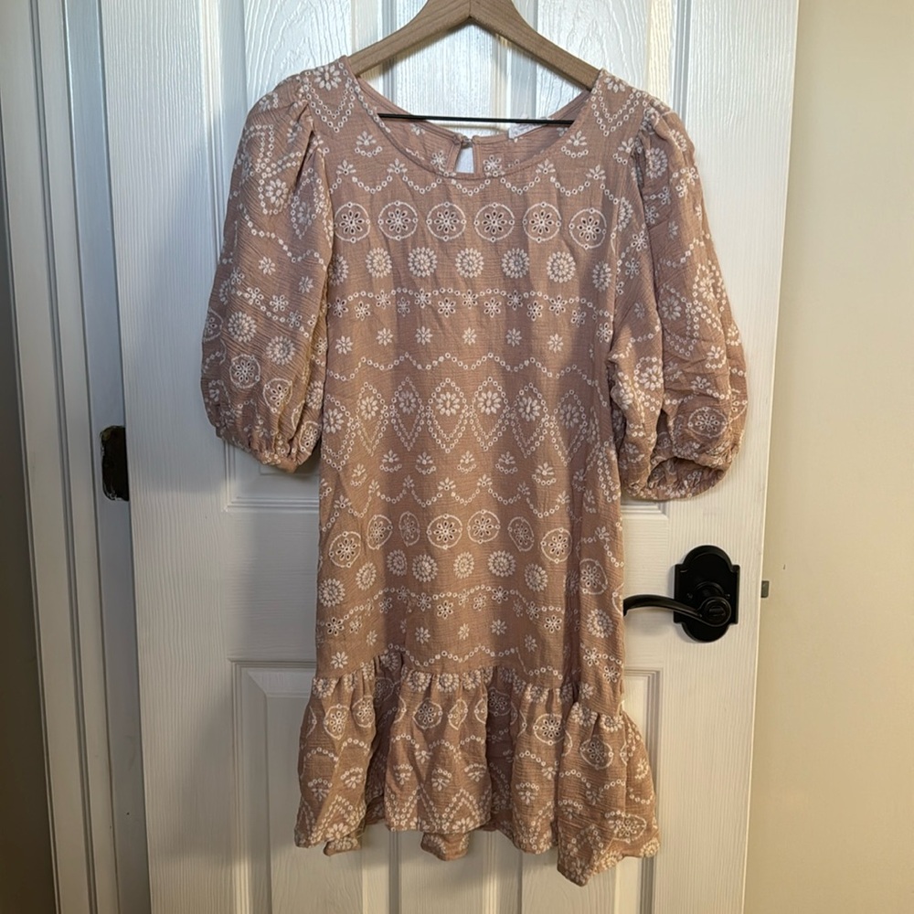 Blu pepper embroidered puff sleeve mini dress L